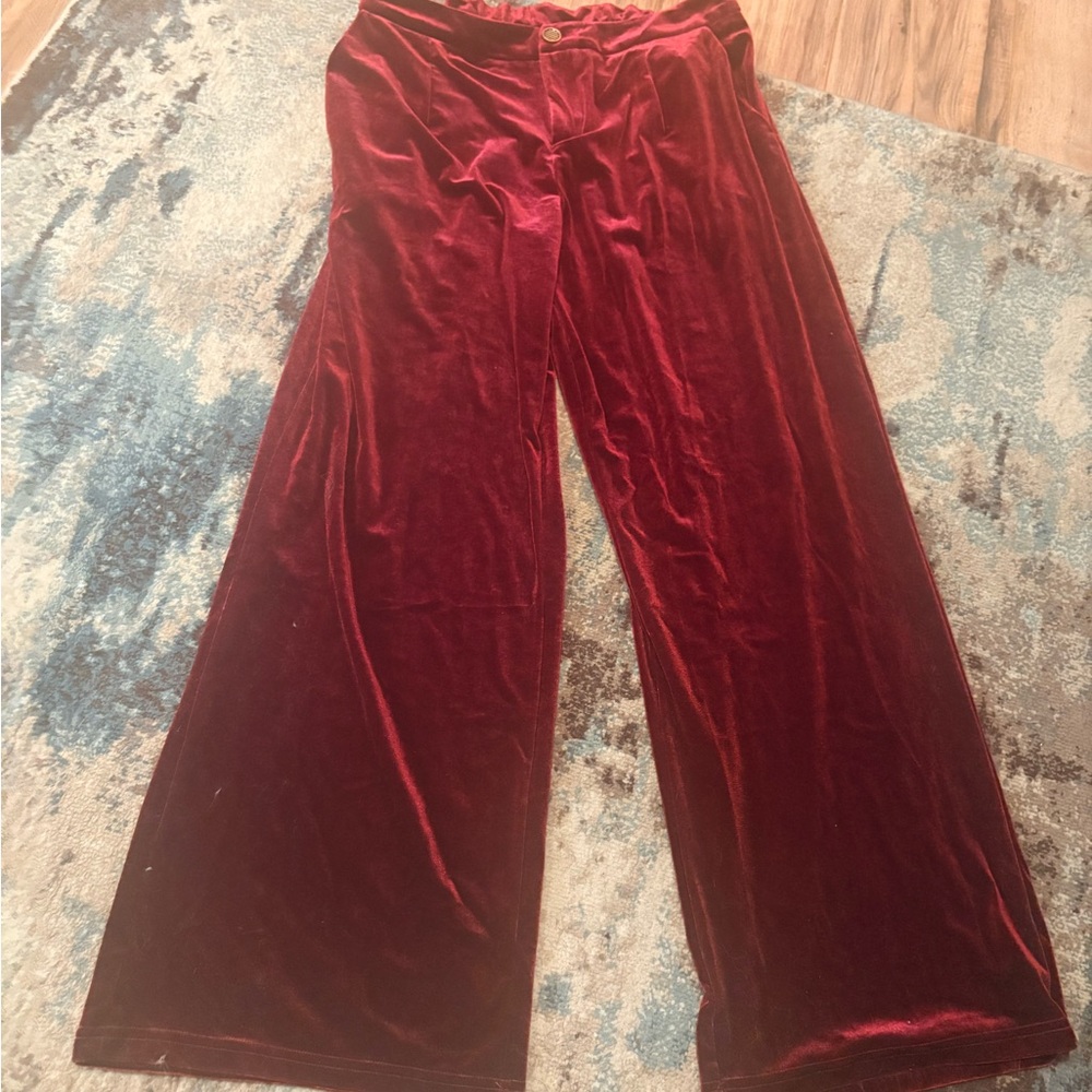SHEIN Velvet Wide Leg Pants - Deep Red